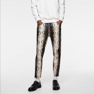 Faux leather snake print trousers